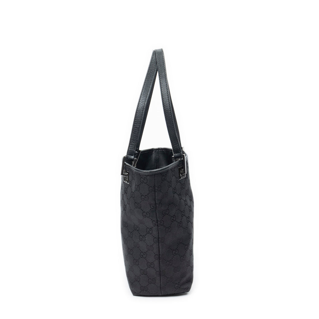 Shoulder Bag Bucket Tote Black Monogrammed Canvas