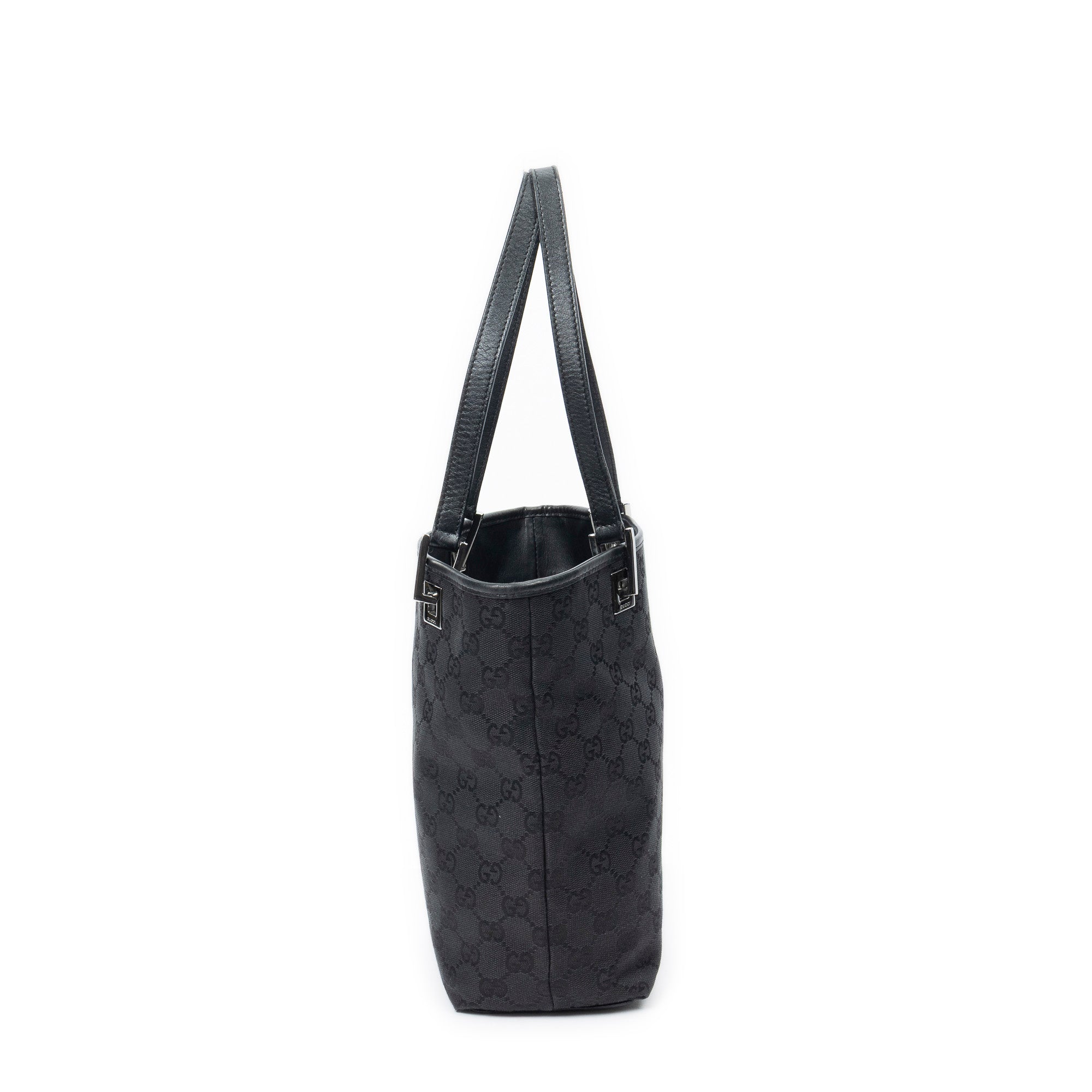 Shoulder Bag Bucket Tote Black Monogrammed Canvas