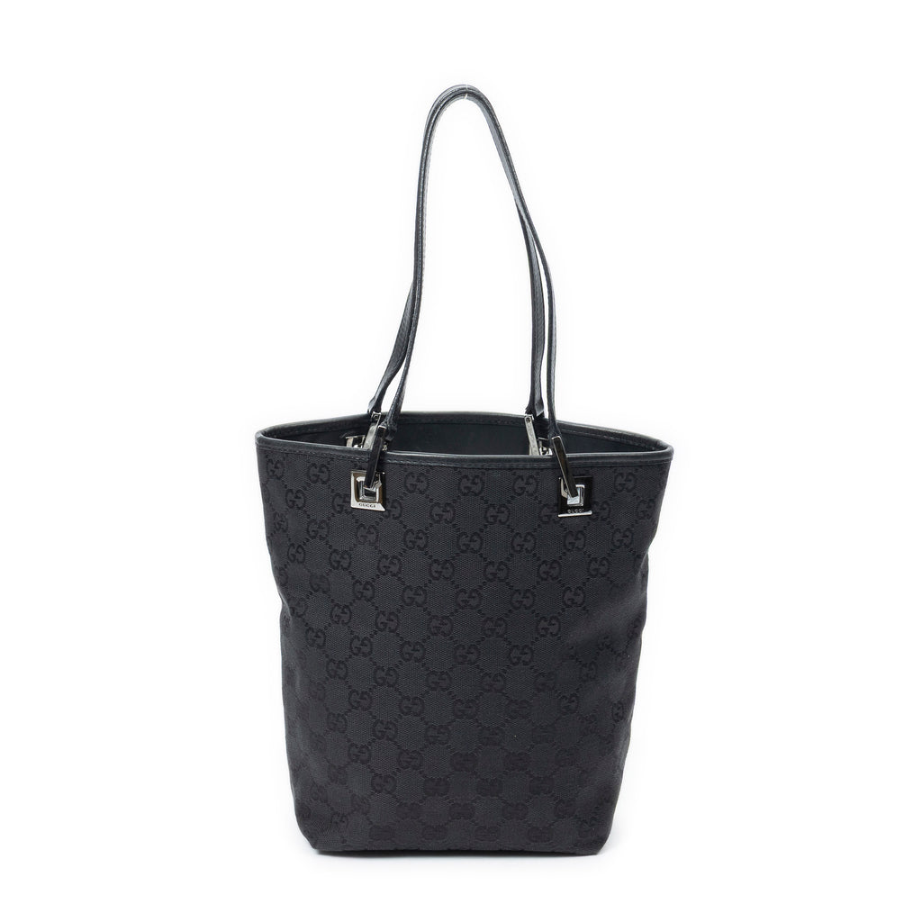 Shoulder Bag Bucket Tote Black Monogrammed Canvas
