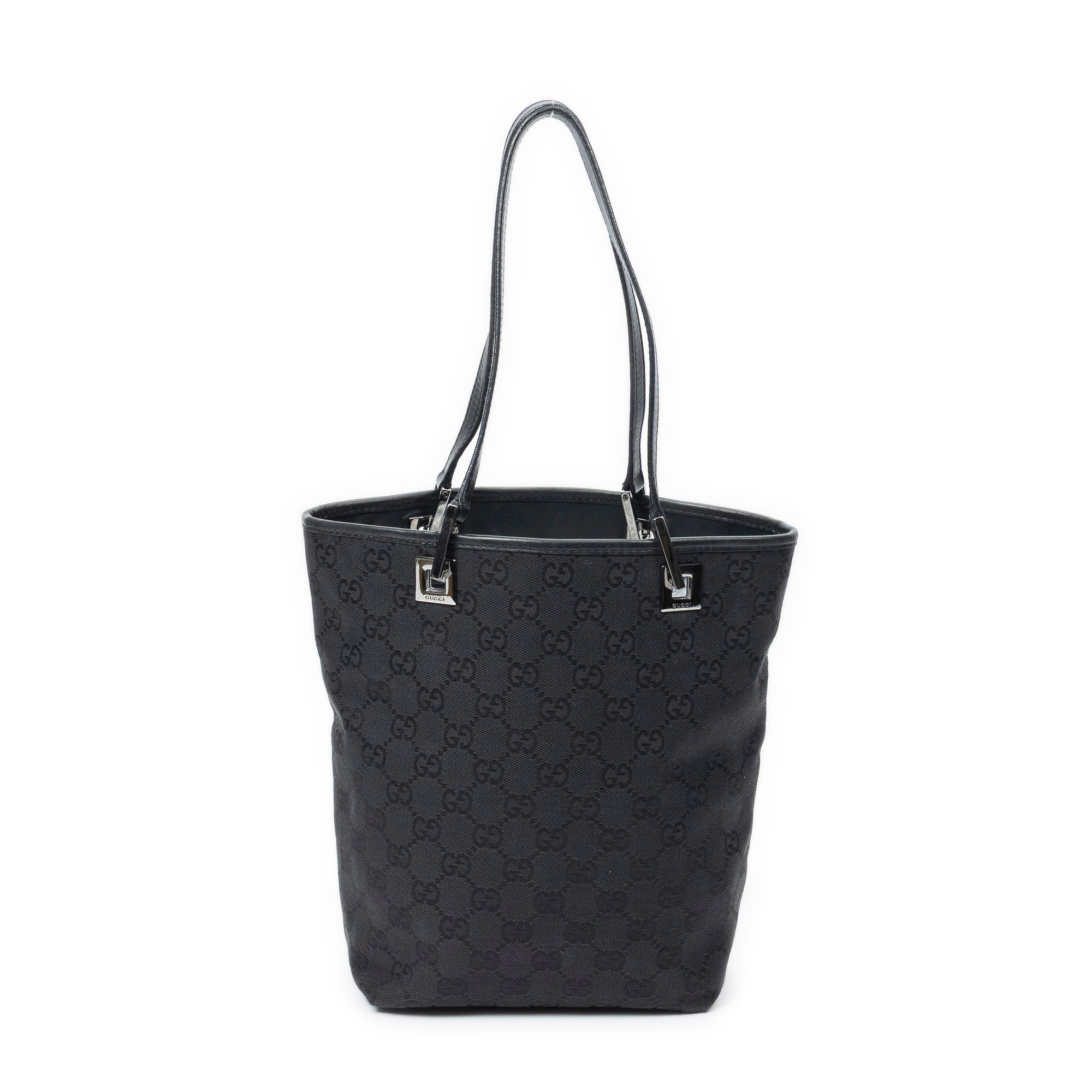 Shoulder Bag Bucket Tote Black Monogrammed Canvas