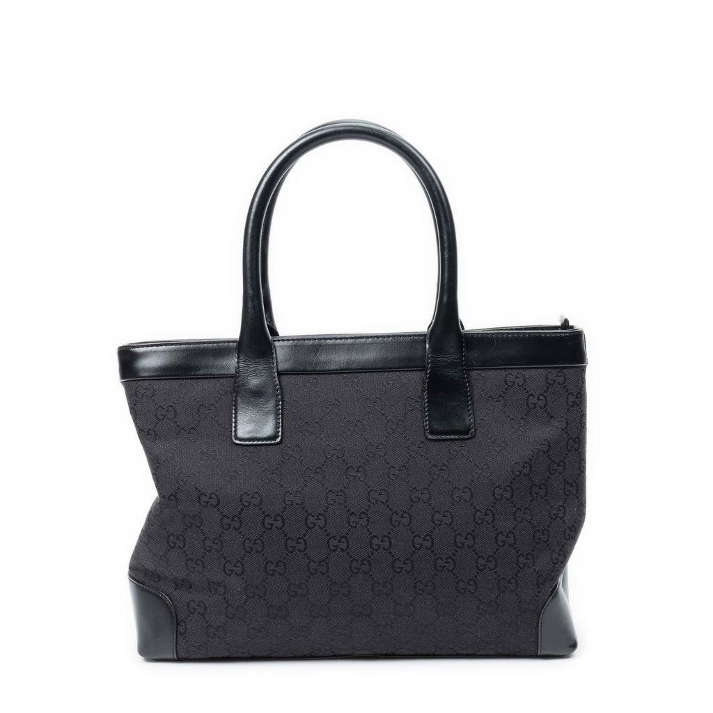 Shoulder Bag Zip Shopping Tote Black Monogrammed Canvas