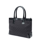 Shoulder Bag Zip Shopping Tote Black Monogrammed Canvas