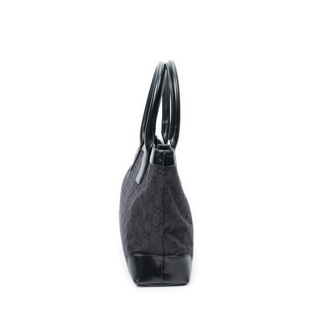 Shoulder Bag Zip Shopping Tote Black Monogrammed Canvas