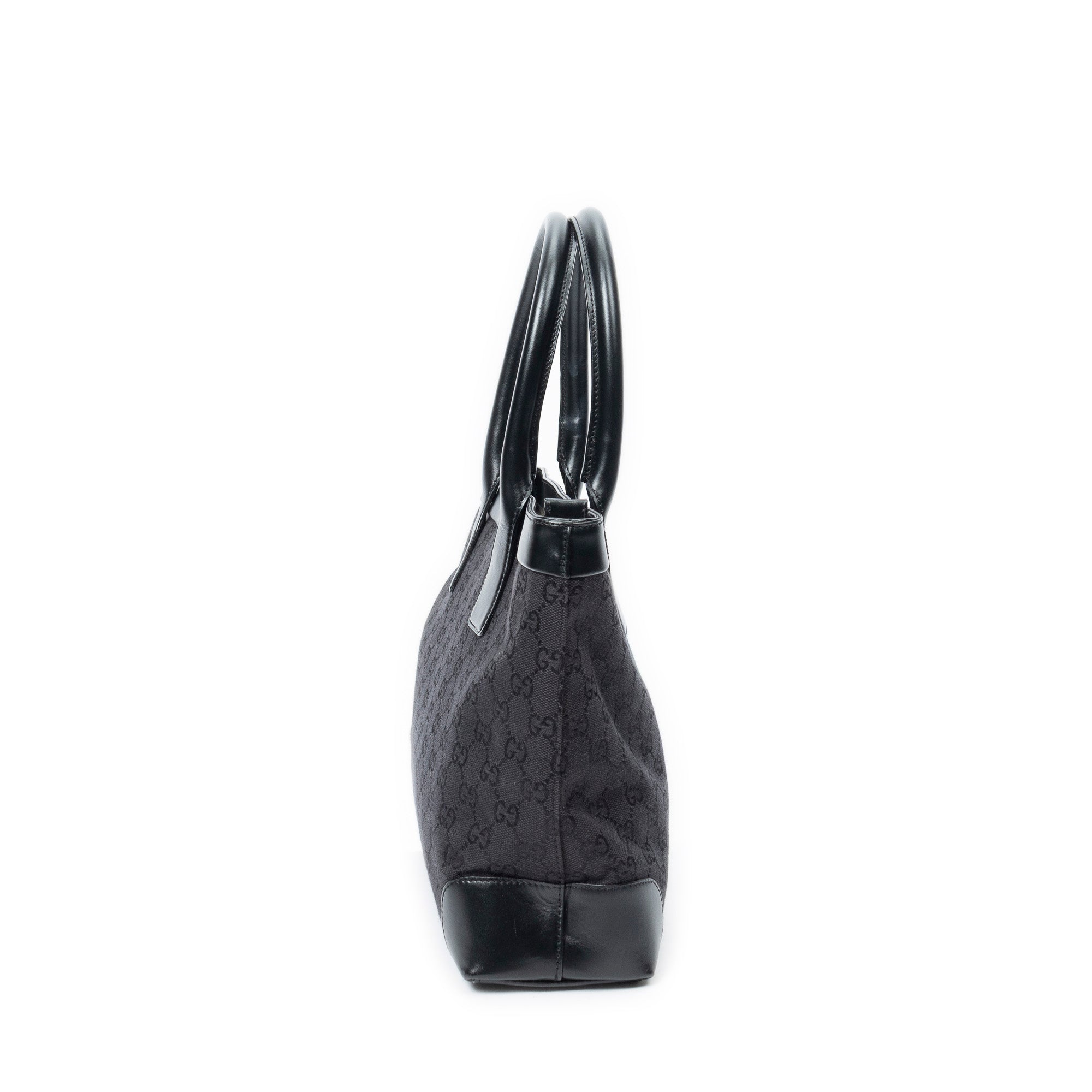 Shoulder Bag Zip Shopping Tote Black Monogrammed Canvas