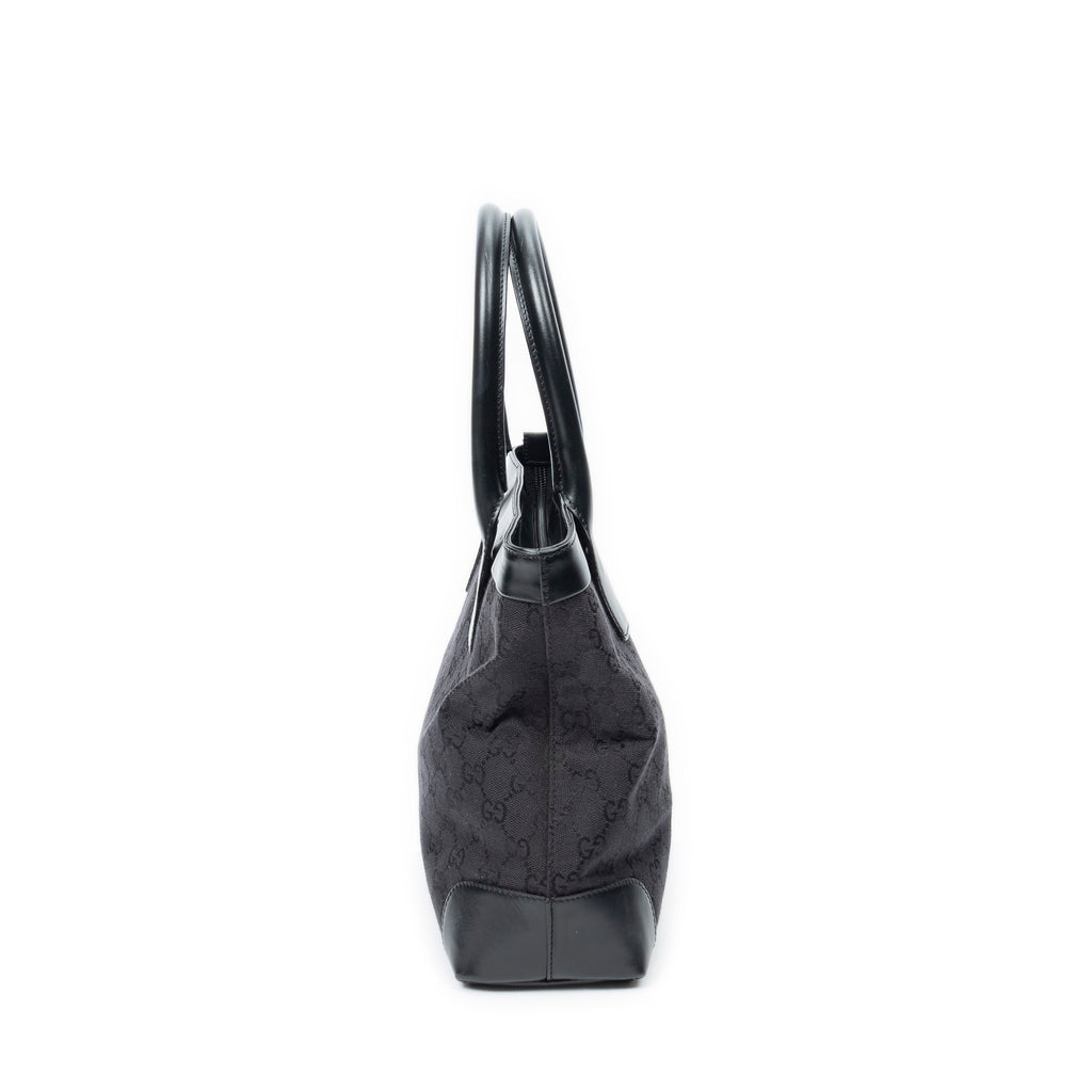 Shoulder Bag Zip Shopping Tote Black Monogrammed Canvas