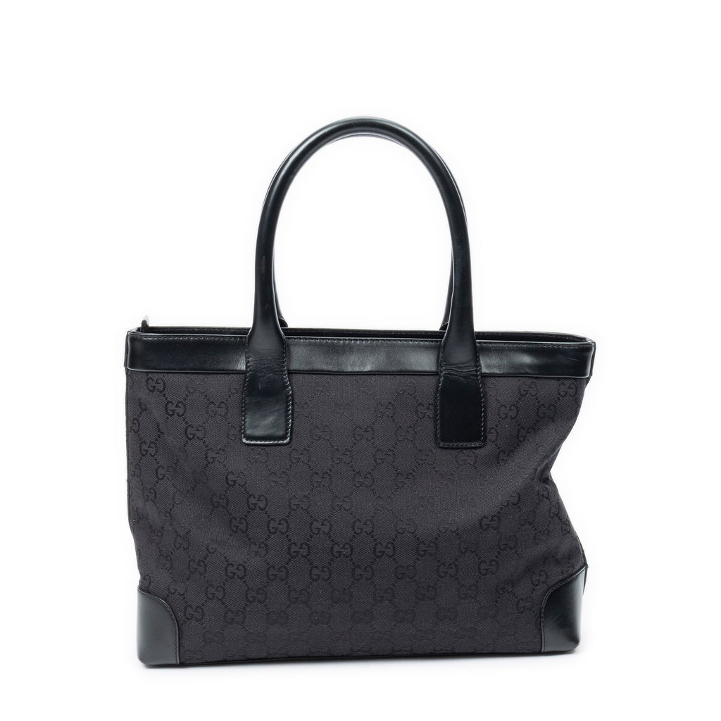 Shoulder Bag Zip Shopping Tote Black Monogrammed Canvas