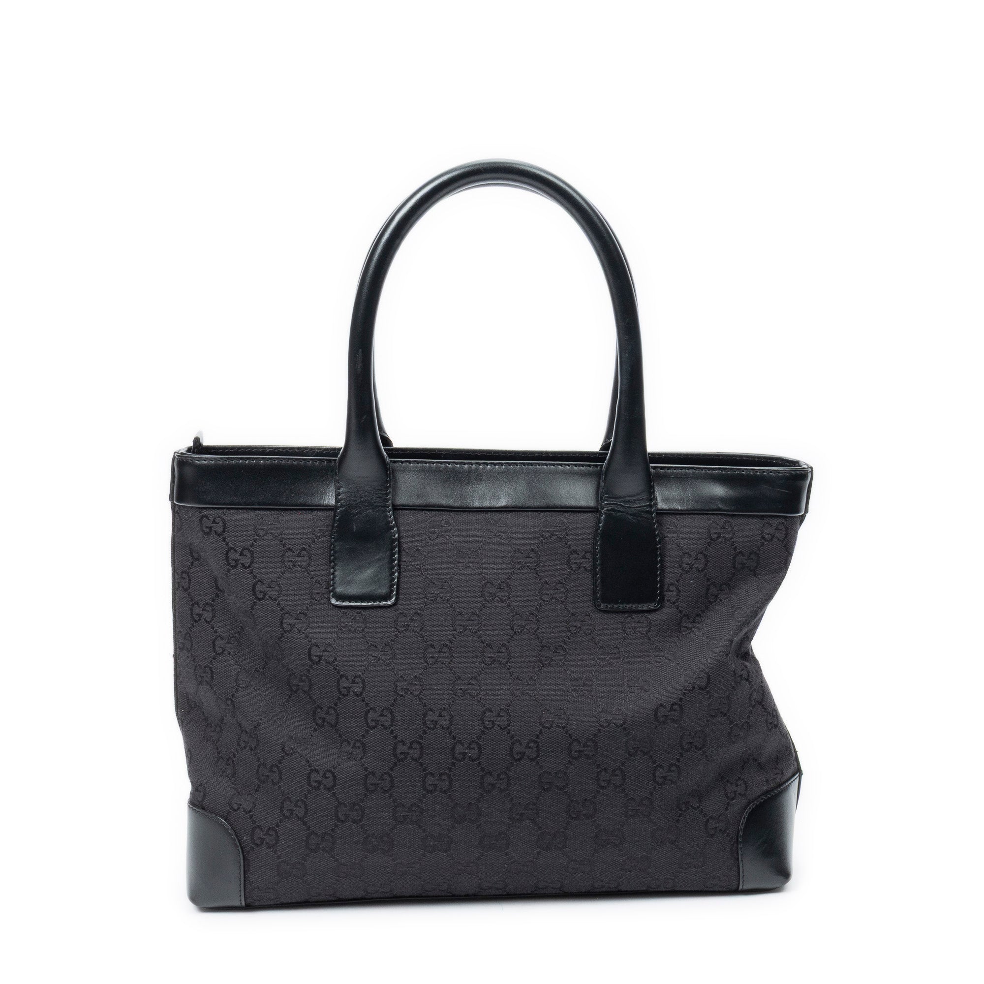 Shoulder Bag Zip Shopping Tote Black Monogrammed Canvas