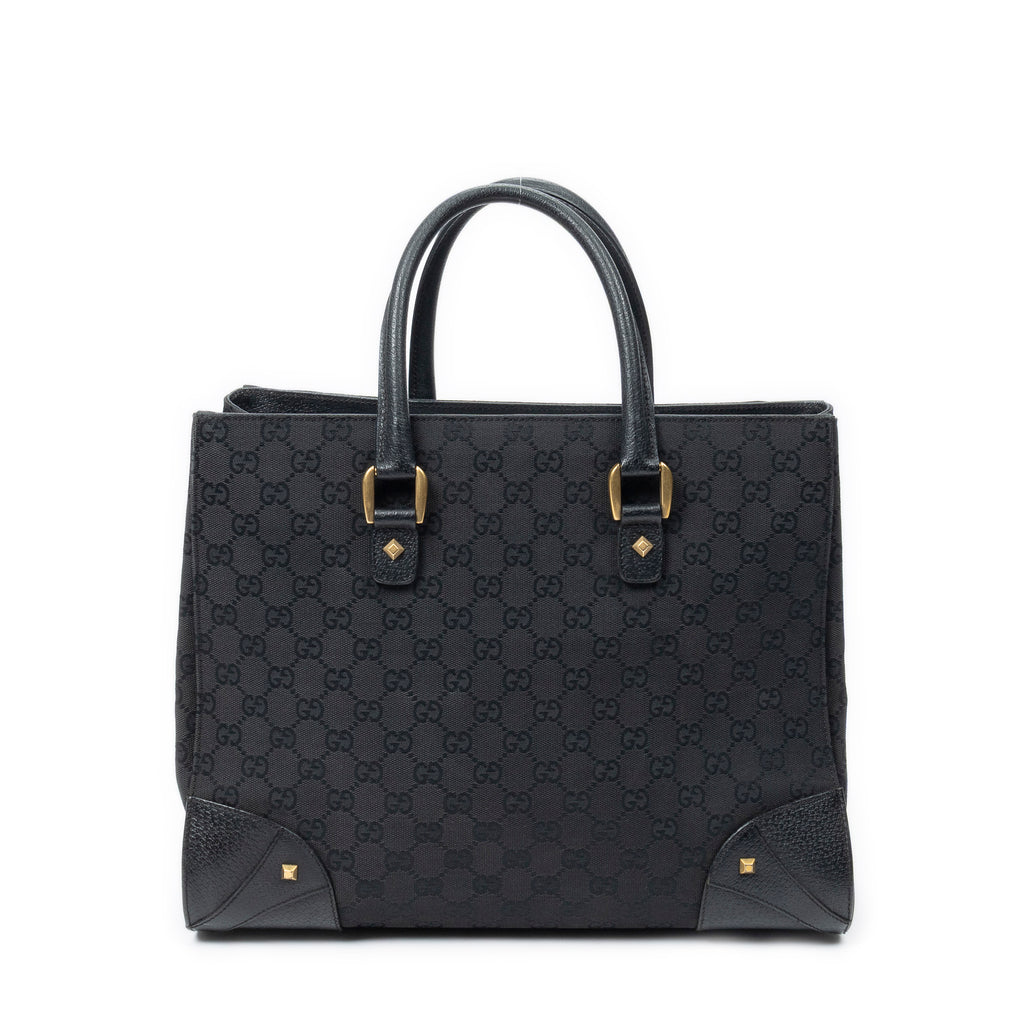 Shoulder Bag Nailhead Tote Black Monogrammed Canvas