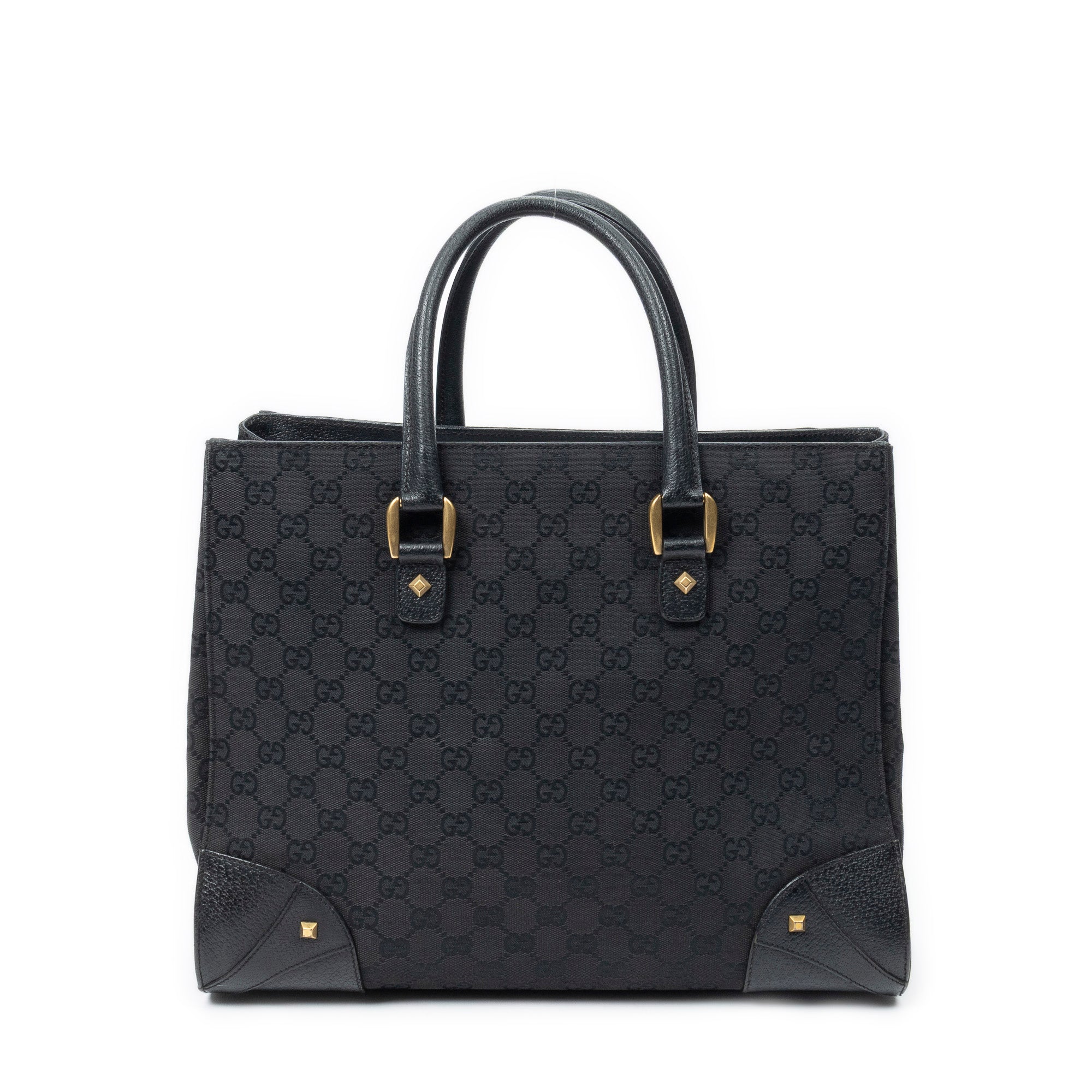 Shoulder Bag Nailhead Tote Black Monogrammed Canvas
