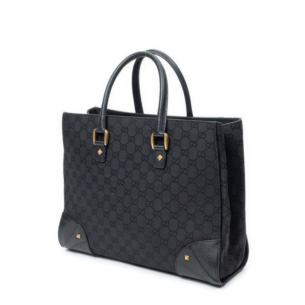 Shoulder Bag Nailhead Tote Black Monogrammed Canvas