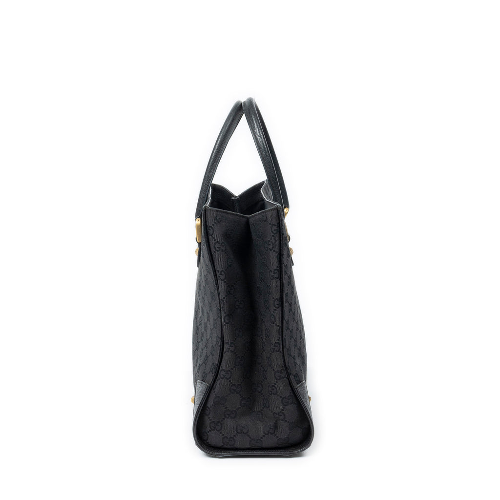 Shoulder Bag Nailhead Tote Black Monogrammed Canvas