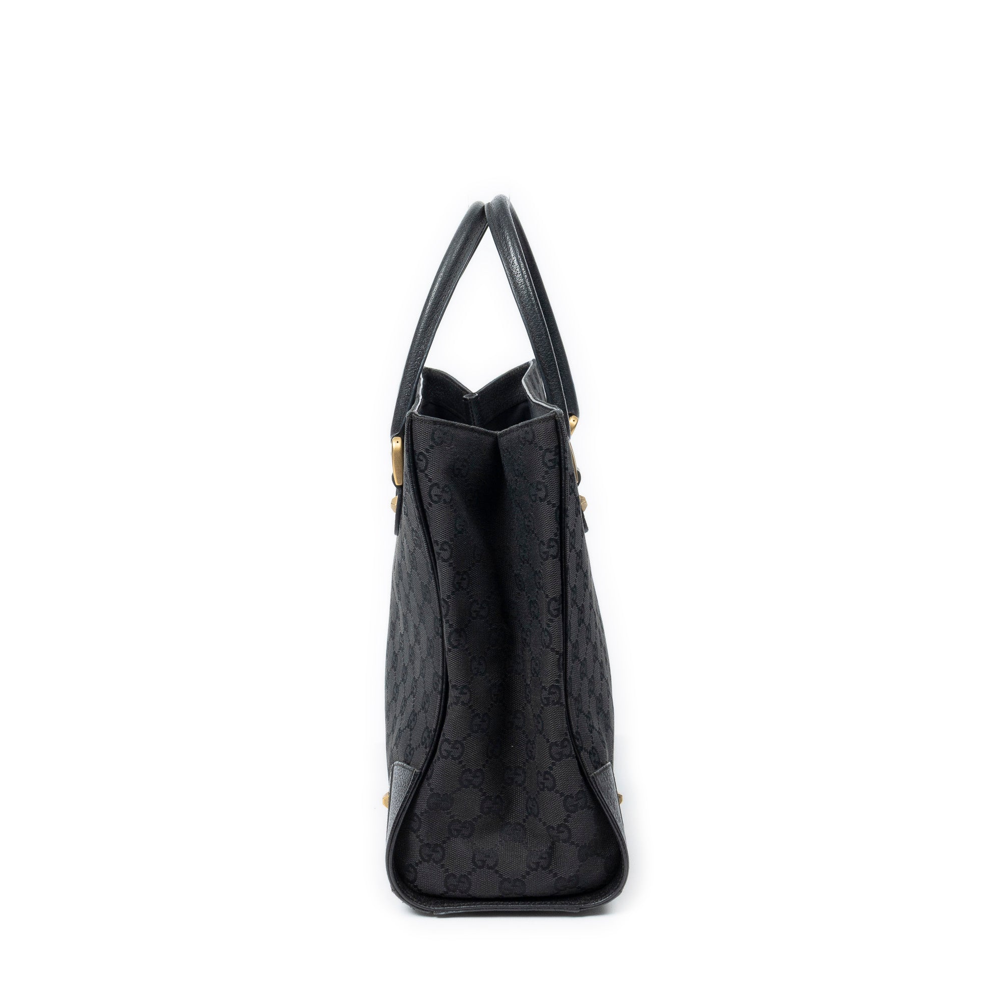 Shoulder Bag Nailhead Tote Black Monogrammed Canvas