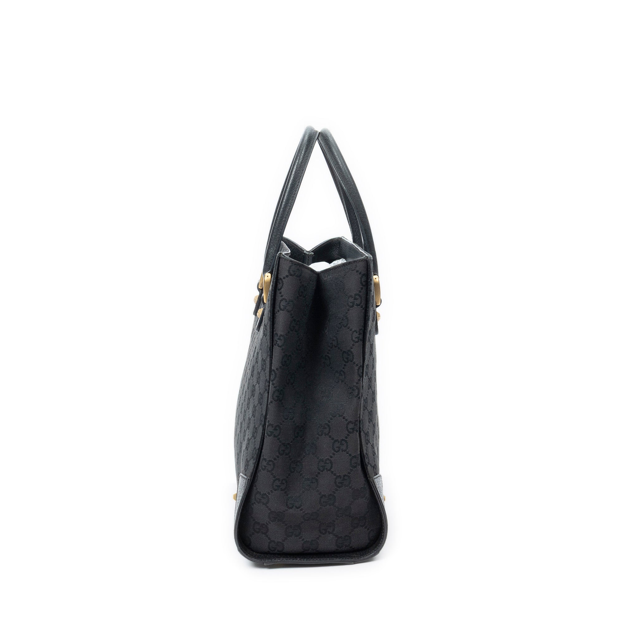 Shoulder Bag Nailhead Tote Black Monogrammed Canvas