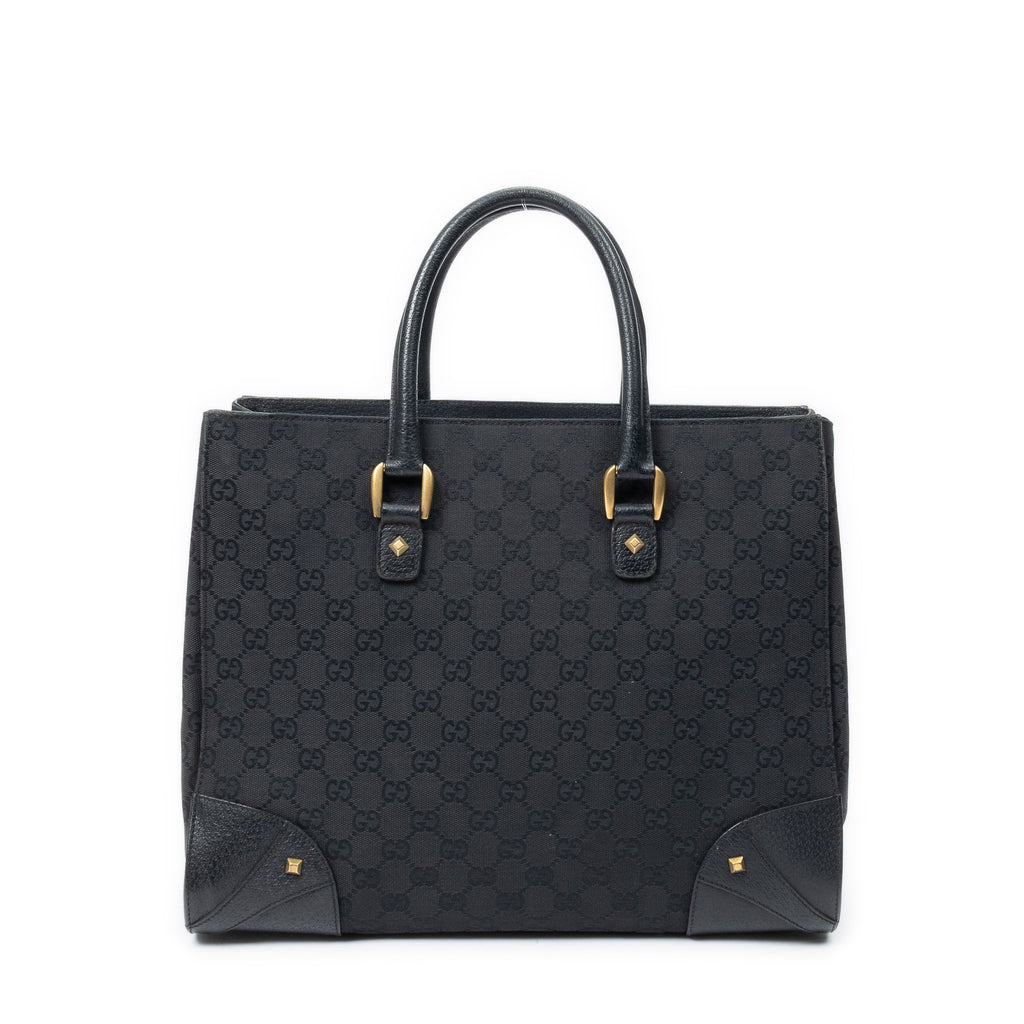 Shoulder Bag Nailhead Tote Black Monogrammed Canvas