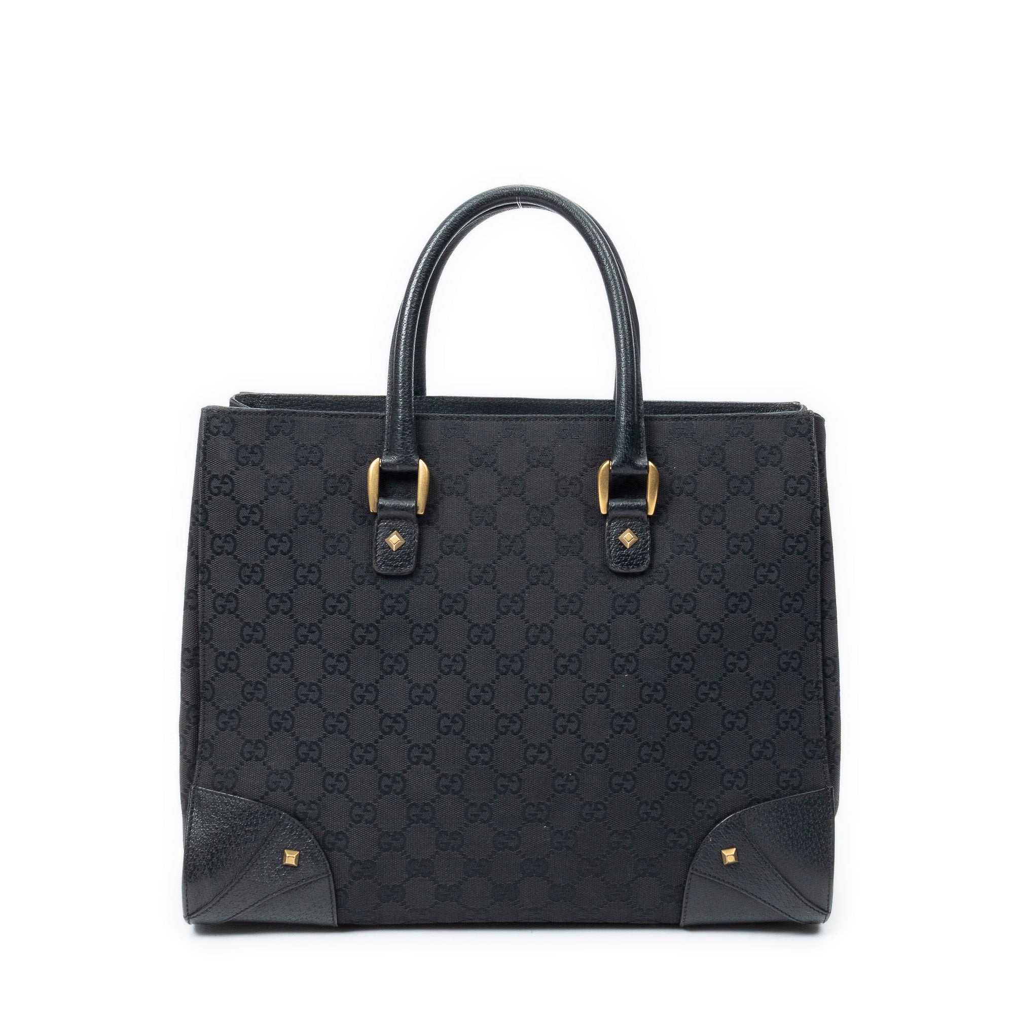 Shoulder Bag Nailhead Tote Black Monogrammed Canvas