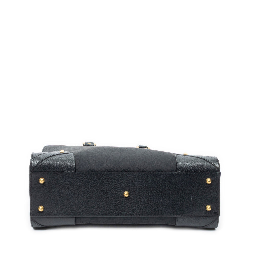 Shoulder Bag Nailhead Tote Black Monogrammed Canvas