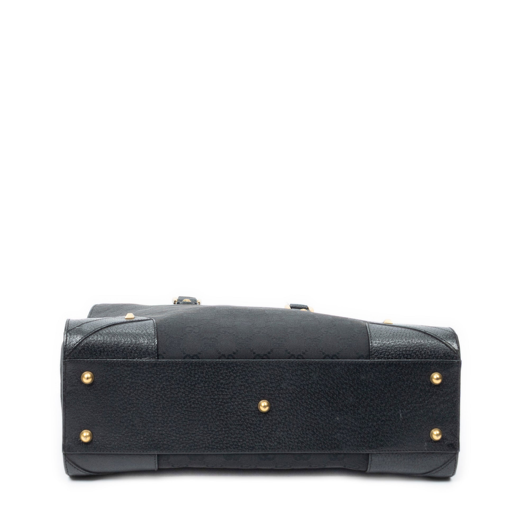 Shoulder Bag Nailhead Tote Black Monogrammed Canvas