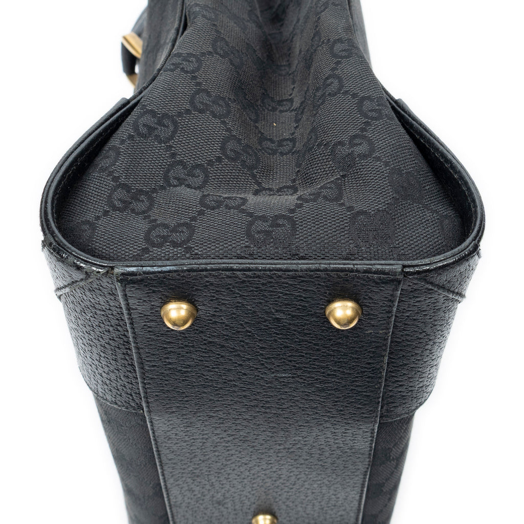 Shoulder Bag Nailhead Tote Black Monogrammed Canvas