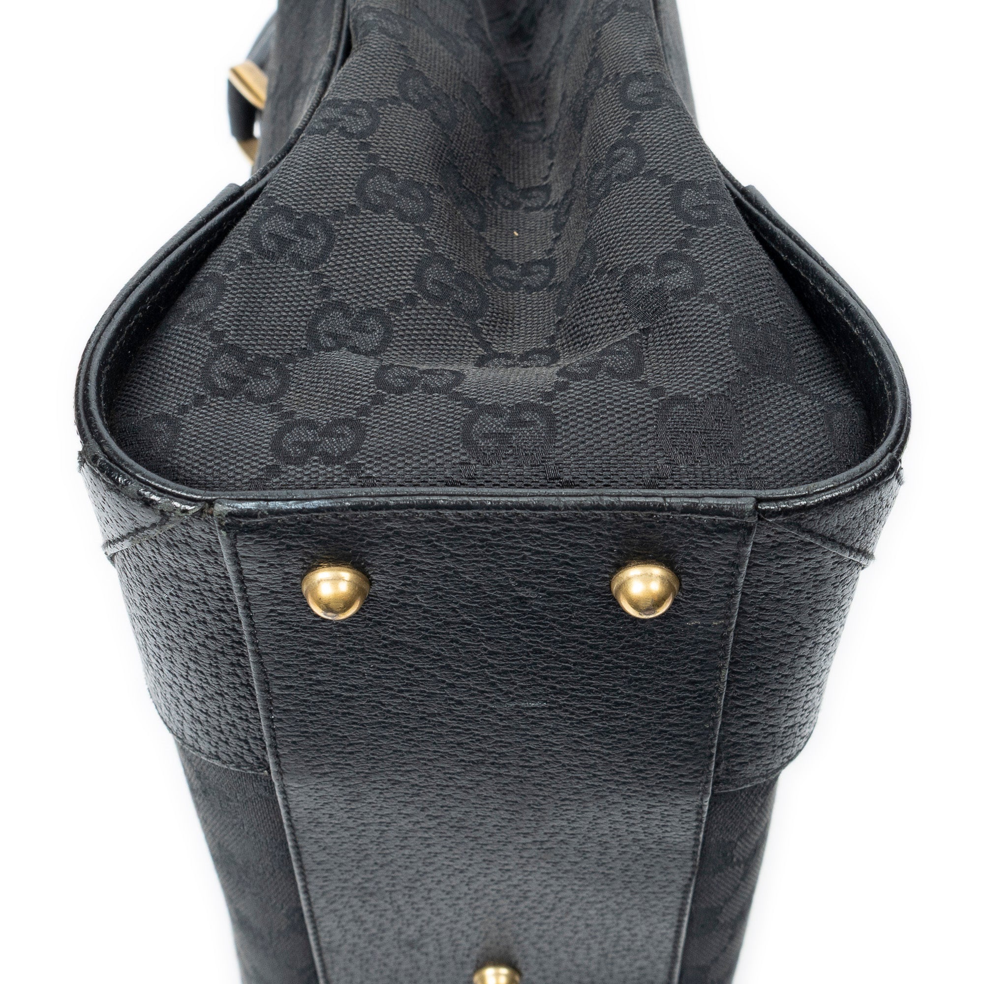 Shoulder Bag Nailhead Tote Black Monogrammed Canvas