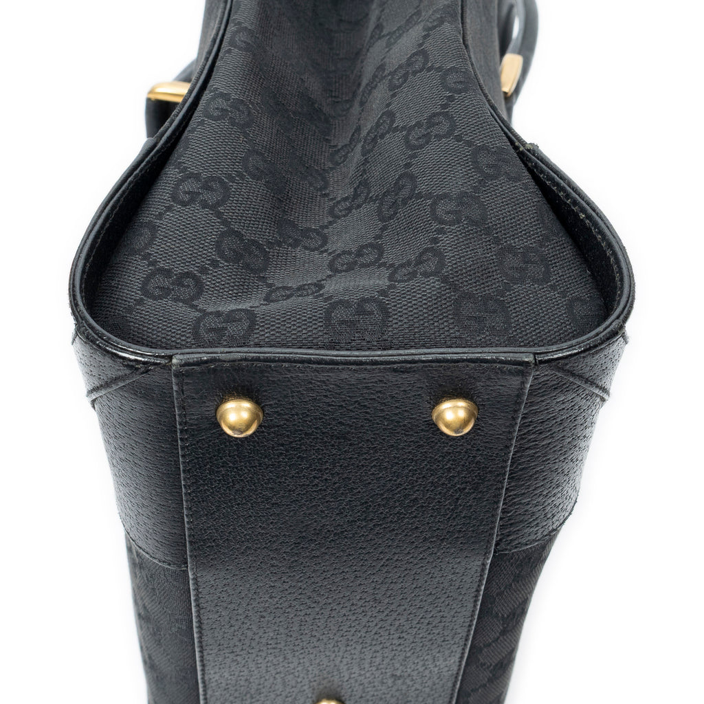 Shoulder Bag Nailhead Tote Black Monogrammed Canvas