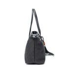 Shoulder Bag Bamboo Tassel Shopping Tote Black Monogrammed Denim Canvas