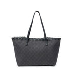 Shoulder Bag Bamboo Tassel Shopping Tote Black Monogrammed Denim Canvas