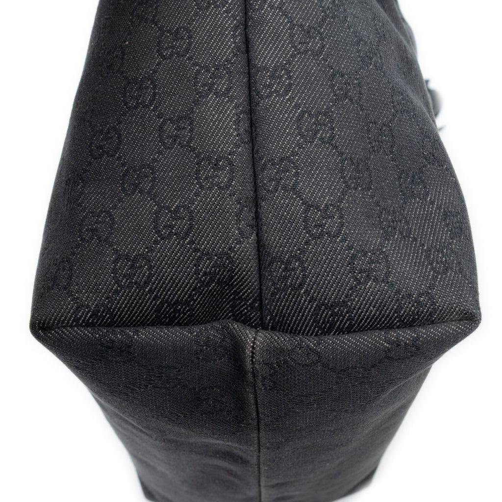 Shoulder Bag Bamboo Tassel Shopping Tote Black Monogrammed Denim Canvas