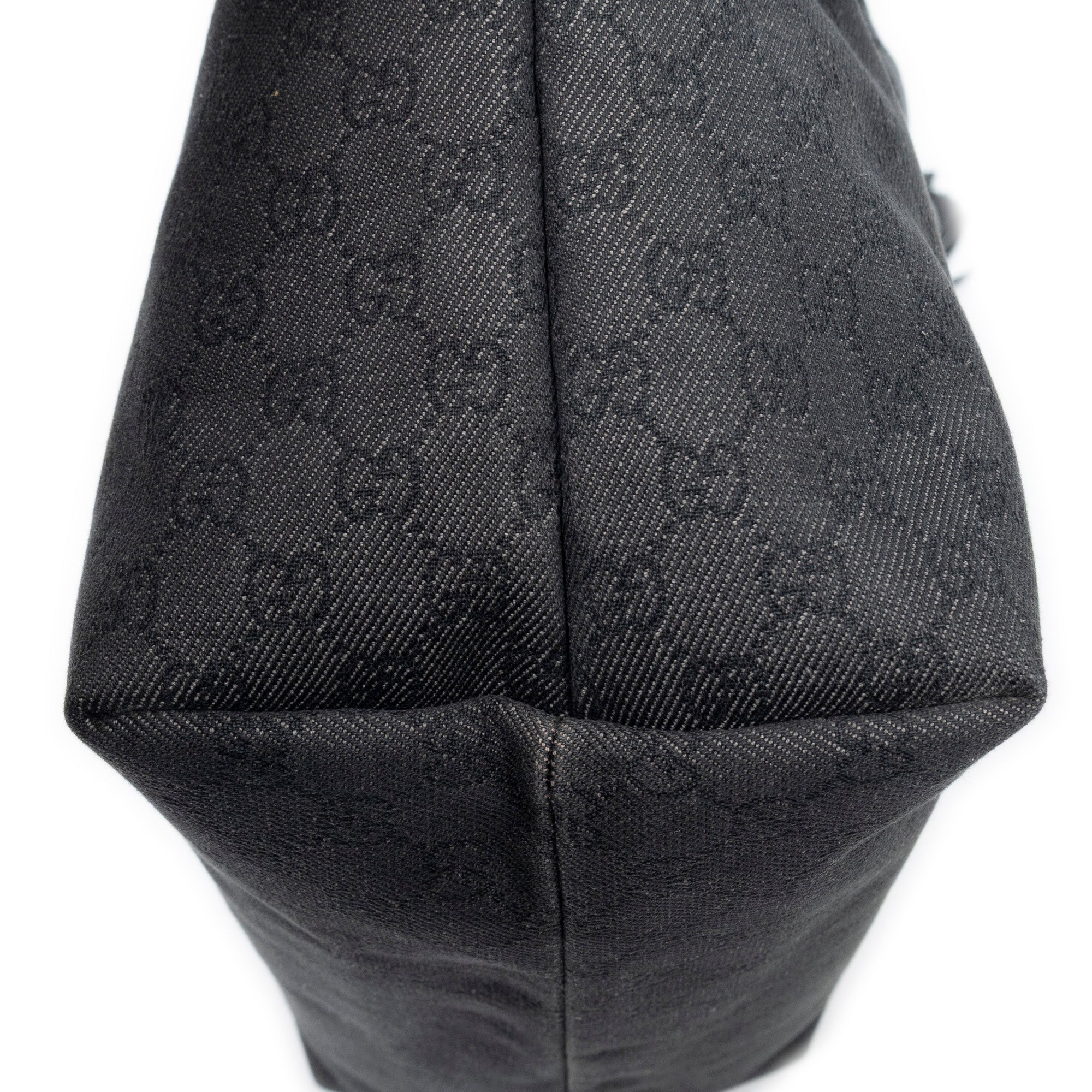 Shoulder Bag Bamboo Tassel Shopping Tote Black Monogrammed Denim Canvas