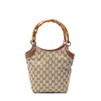 Shoulder Bag Small Bamboo Tote Beige Monogrammed Canvas