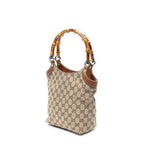 Shoulder Bag Small Bamboo Tote Beige Monogrammed Canvas