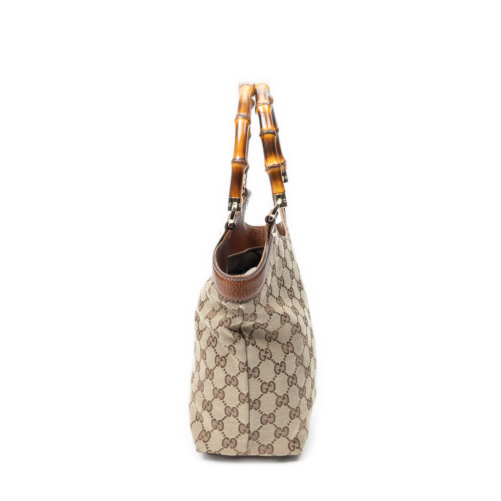 Shoulder Bag Small Bamboo Tote Beige Monogrammed Canvas