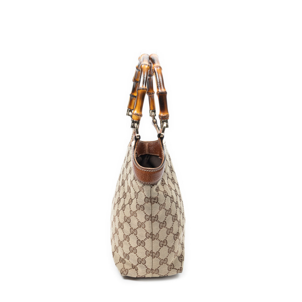 Shoulder Bag Small Bamboo Tote Beige Monogrammed Canvas