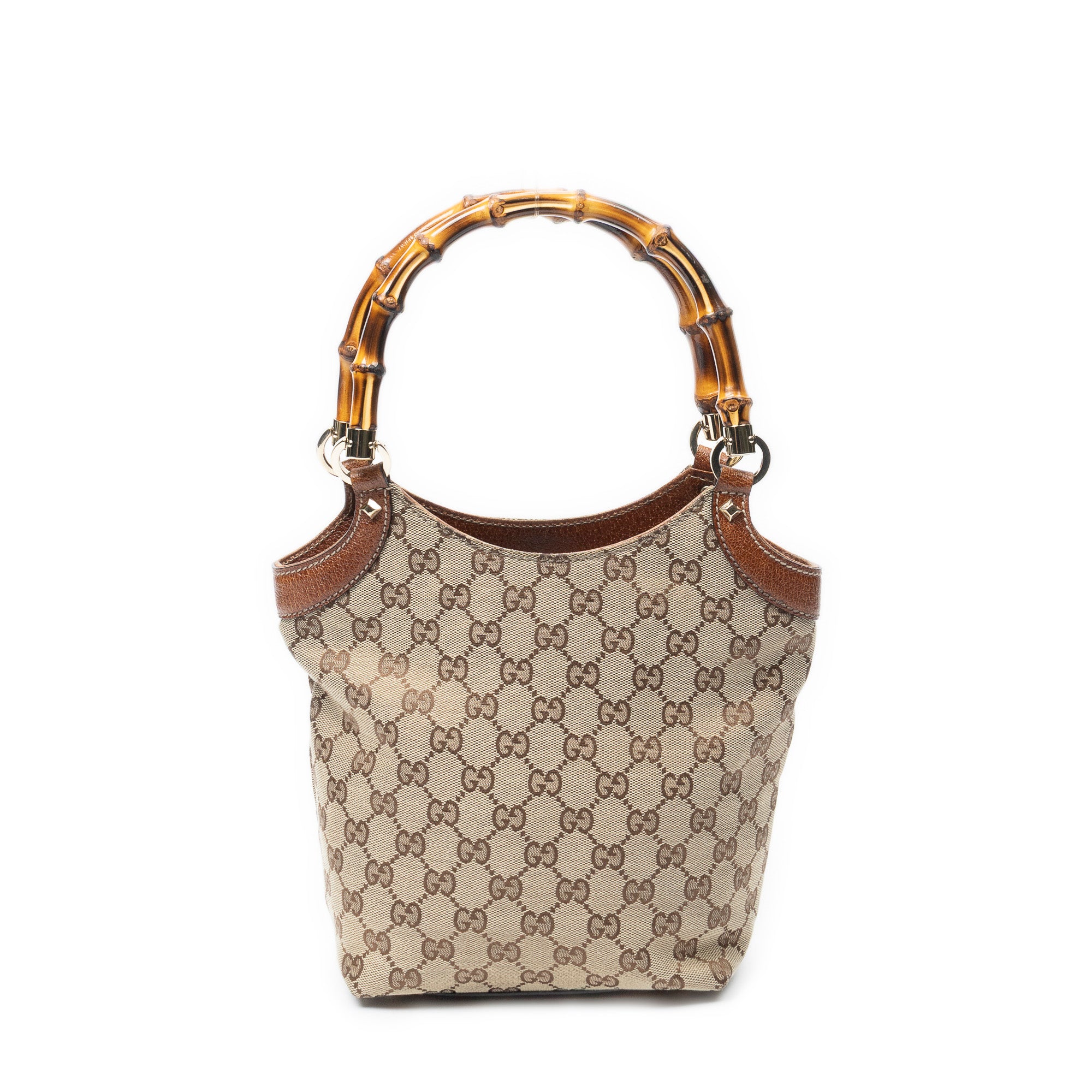 Shoulder Bag Small Bamboo Tote Beige Monogrammed Canvas