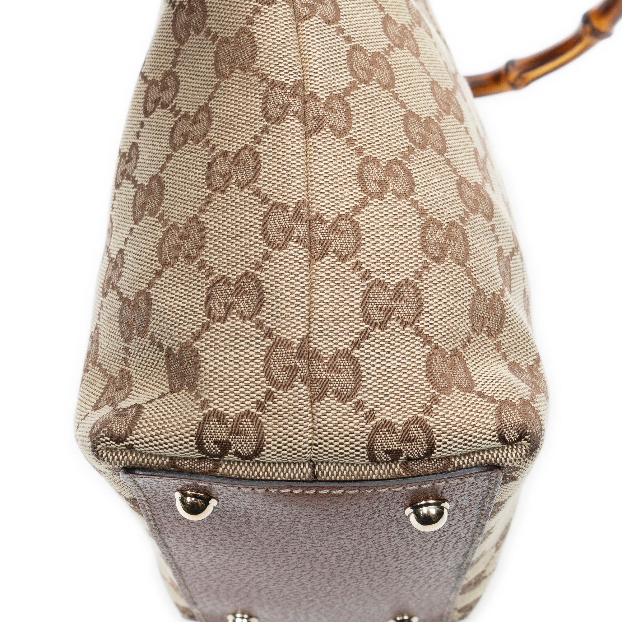 Shoulder Bag Small Bamboo Tote Beige Monogrammed Canvas