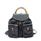 Backpack Large Bamboo Backpack Black Smooth Calfskin Leather