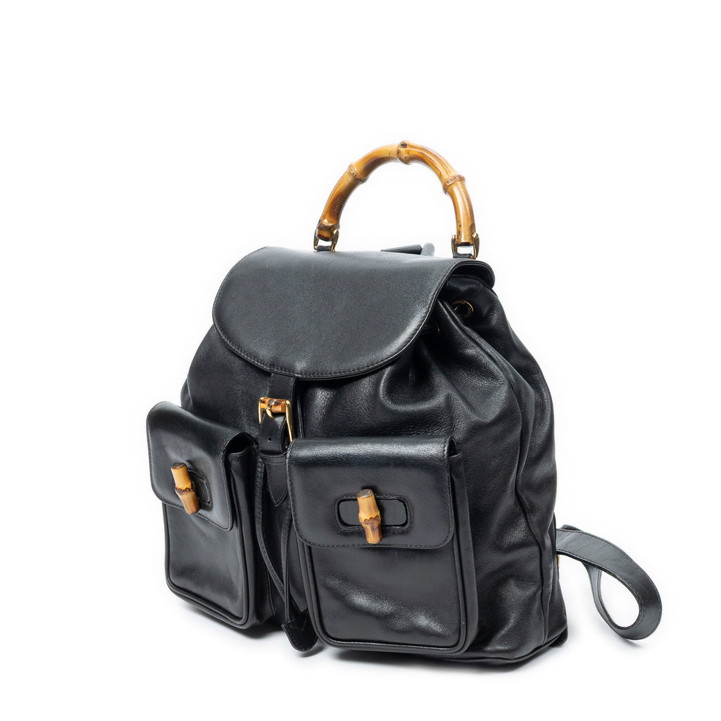 Backpack Large Bamboo Backpack Black Smooth Calfskin Leather