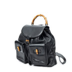 Backpack Large Bamboo Backpack Black Smooth Calfskin Leather
