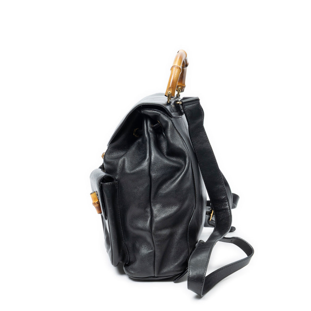Backpack Large Bamboo Backpack Black Smooth Calfskin Leather
