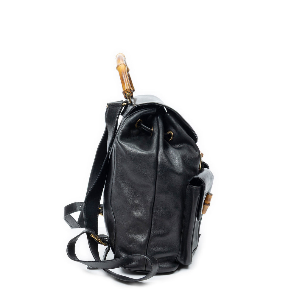 Backpack Large Bamboo Backpack Black Smooth Calfskin Leather