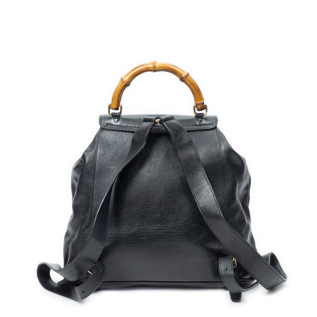 Backpack Large Bamboo Backpack Black Smooth Calfskin Leather