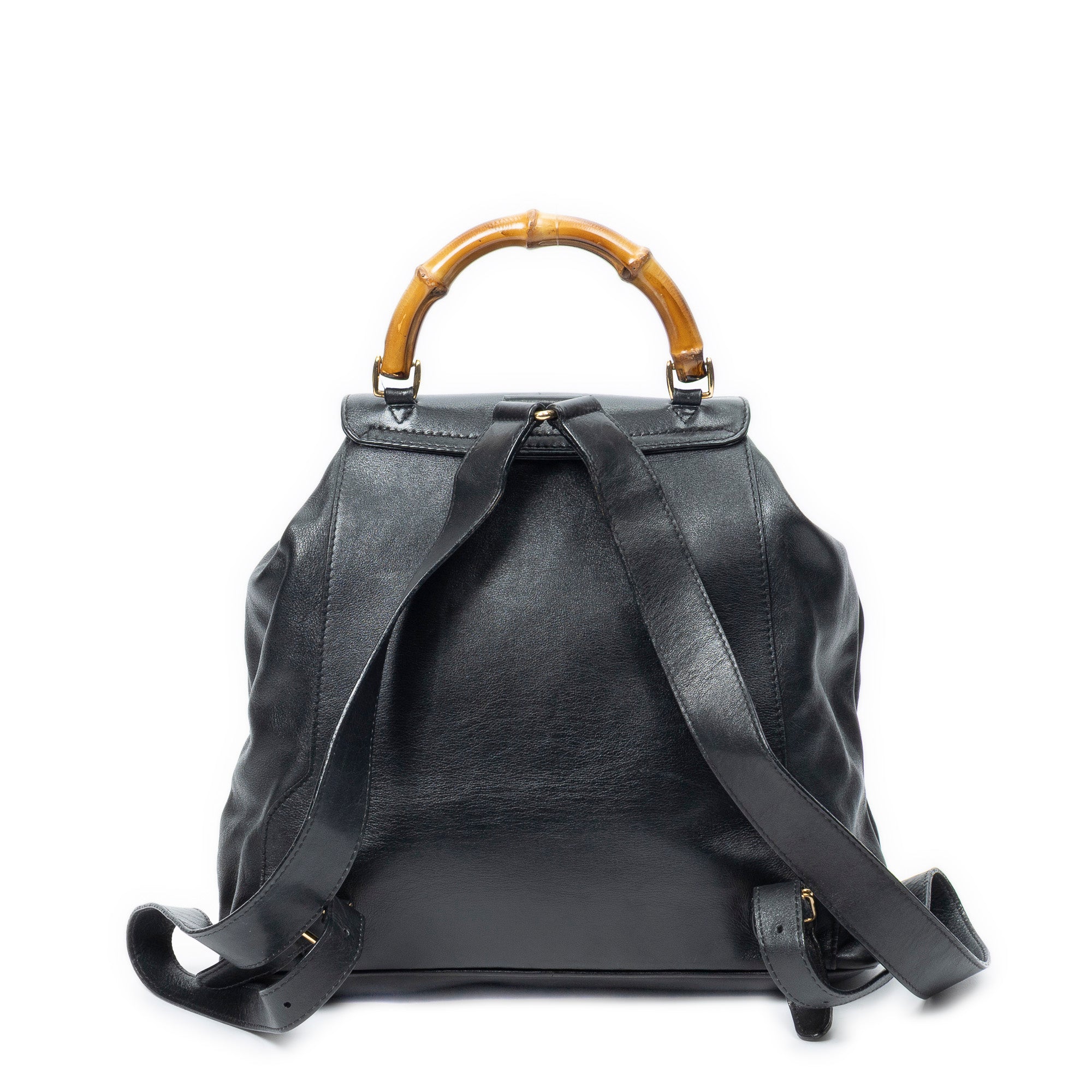 Backpack Large Bamboo Backpack Black Smooth Calfskin Leather