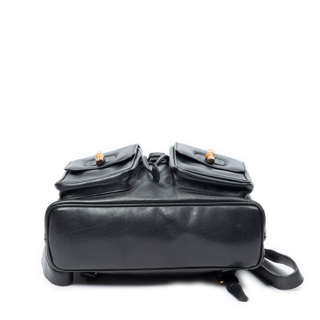 Backpack Large Bamboo Backpack Black Smooth Calfskin Leather