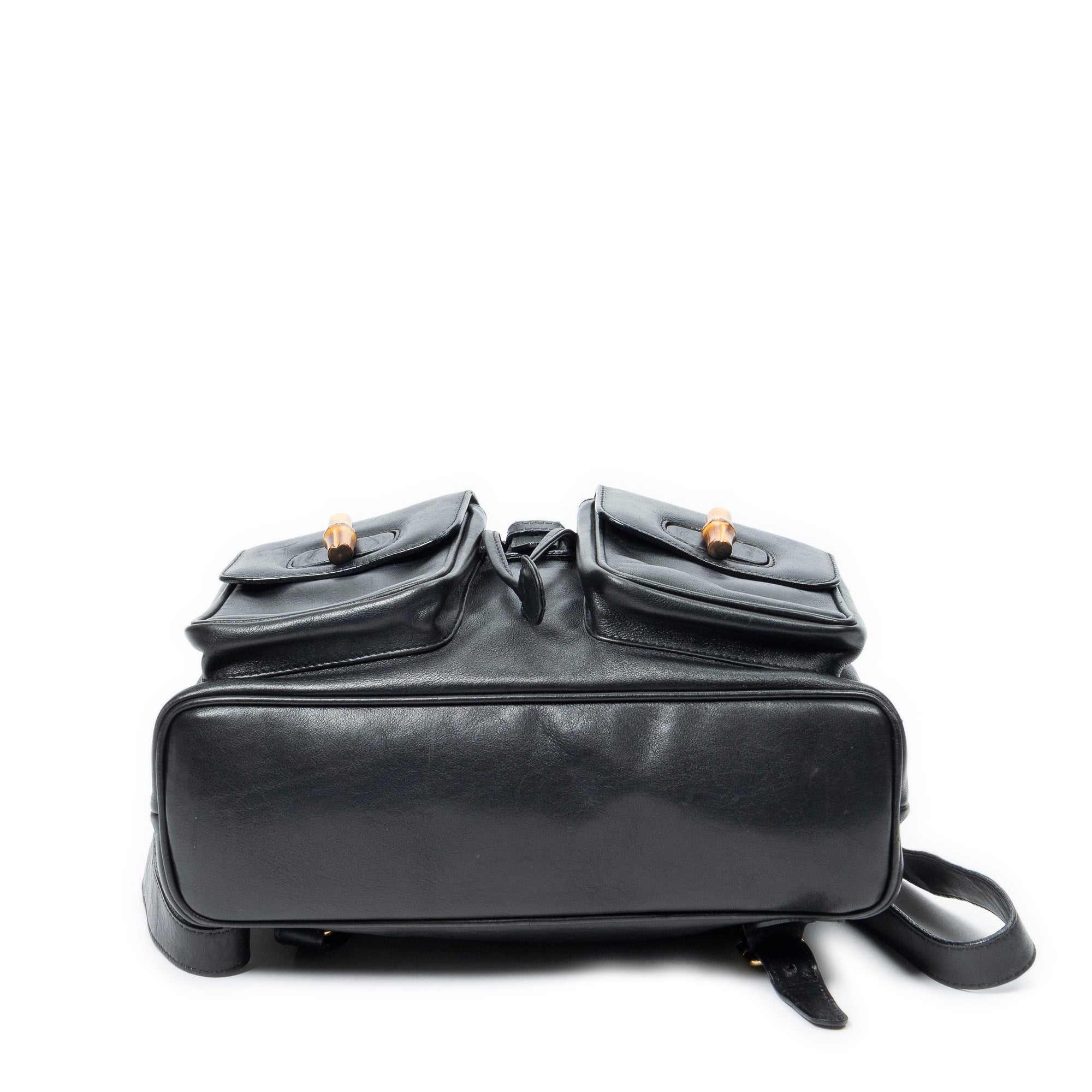 Backpack Large Bamboo Backpack Black Smooth Calfskin Leather