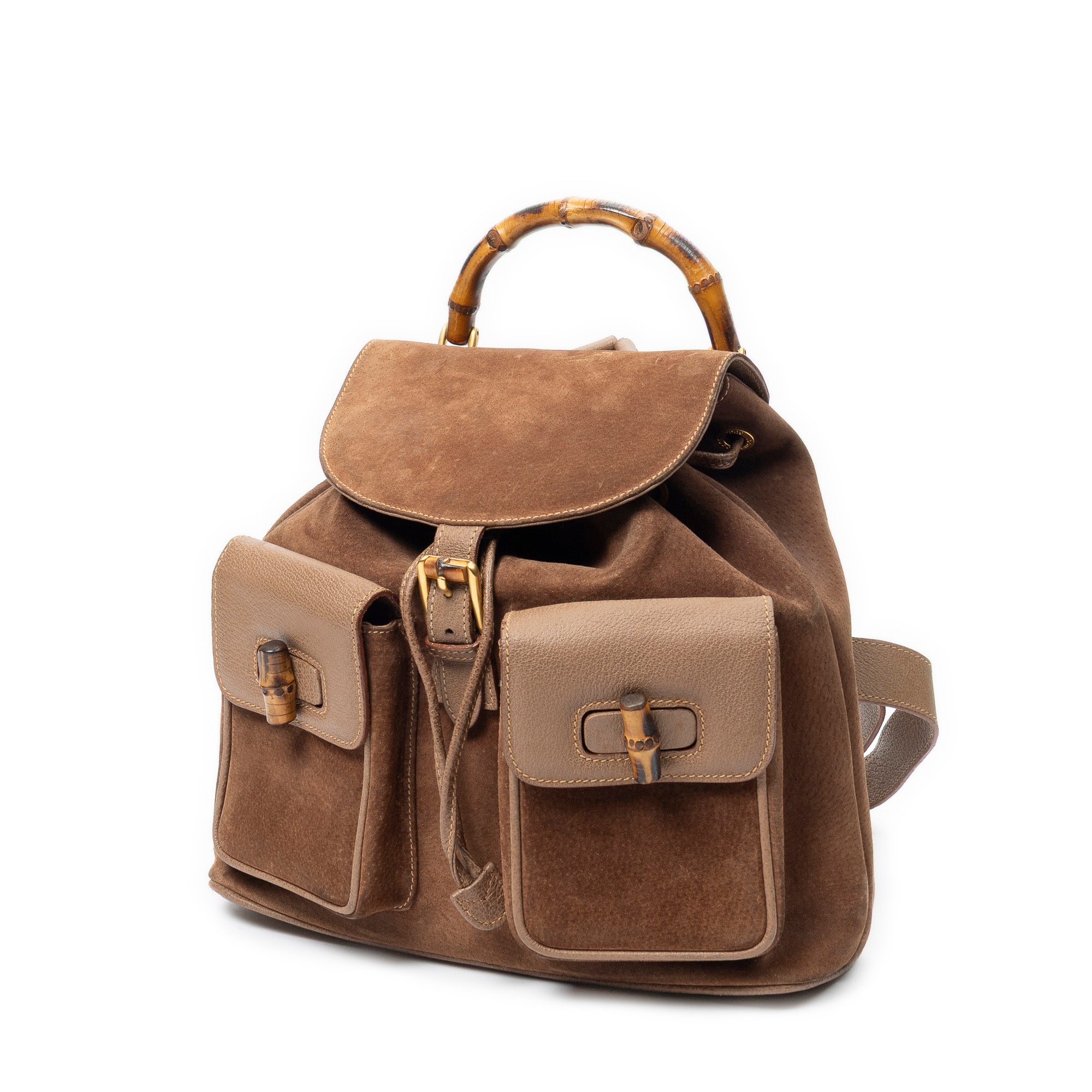 Backpack Large Bamboo Backpack Brown Suede Leather