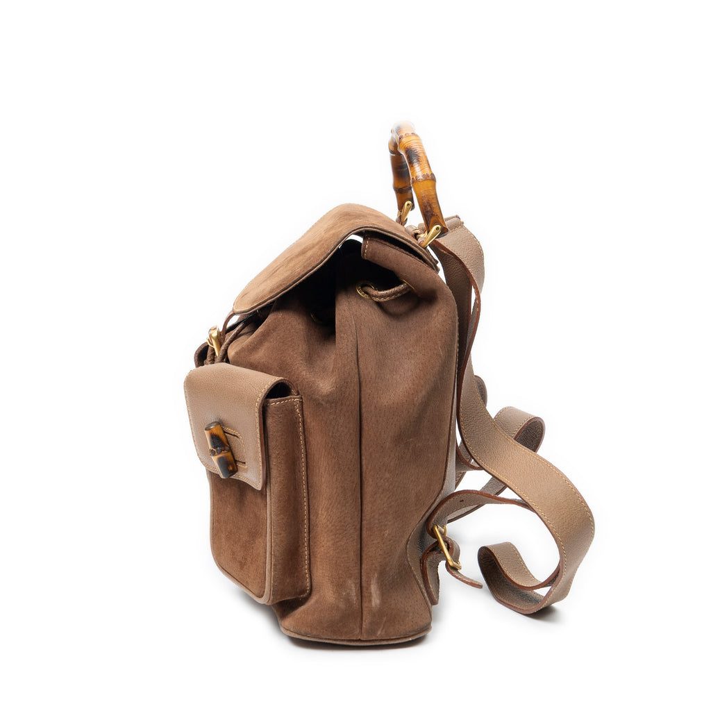 Backpack Large Bamboo Backpack Brown Suede Leather