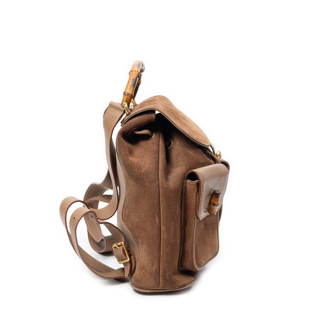 Backpack Large Bamboo Backpack Brown Suede Leather