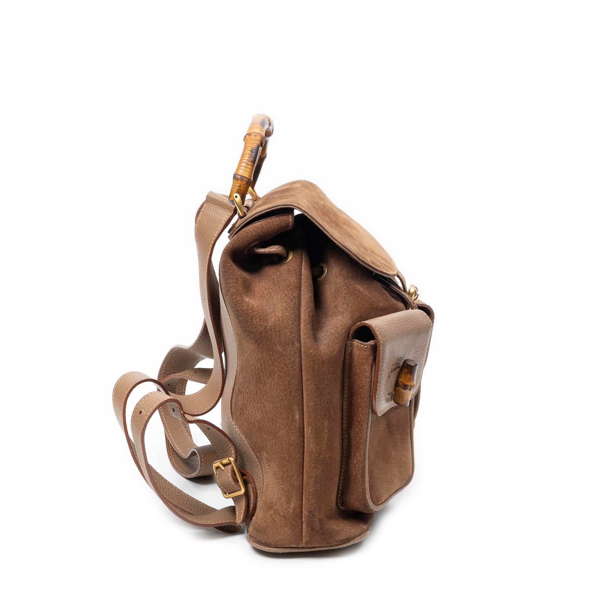 Backpack Large Bamboo Backpack Brown Suede Leather