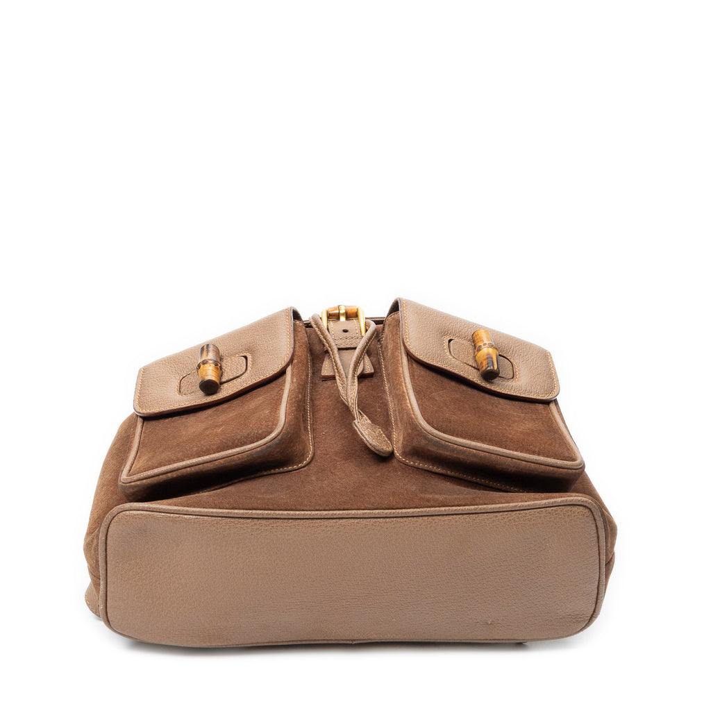 Backpack Large Bamboo Backpack Brown Suede Leather