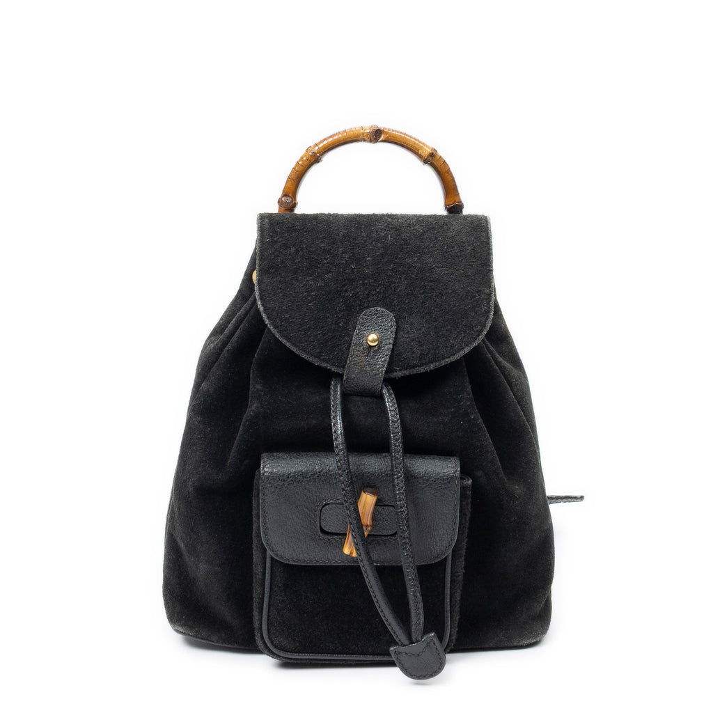 Backpack Mini Bamboo Backpack Black Suede Leather