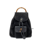 Backpack Mini Bamboo Backpack Black Suede Leather
